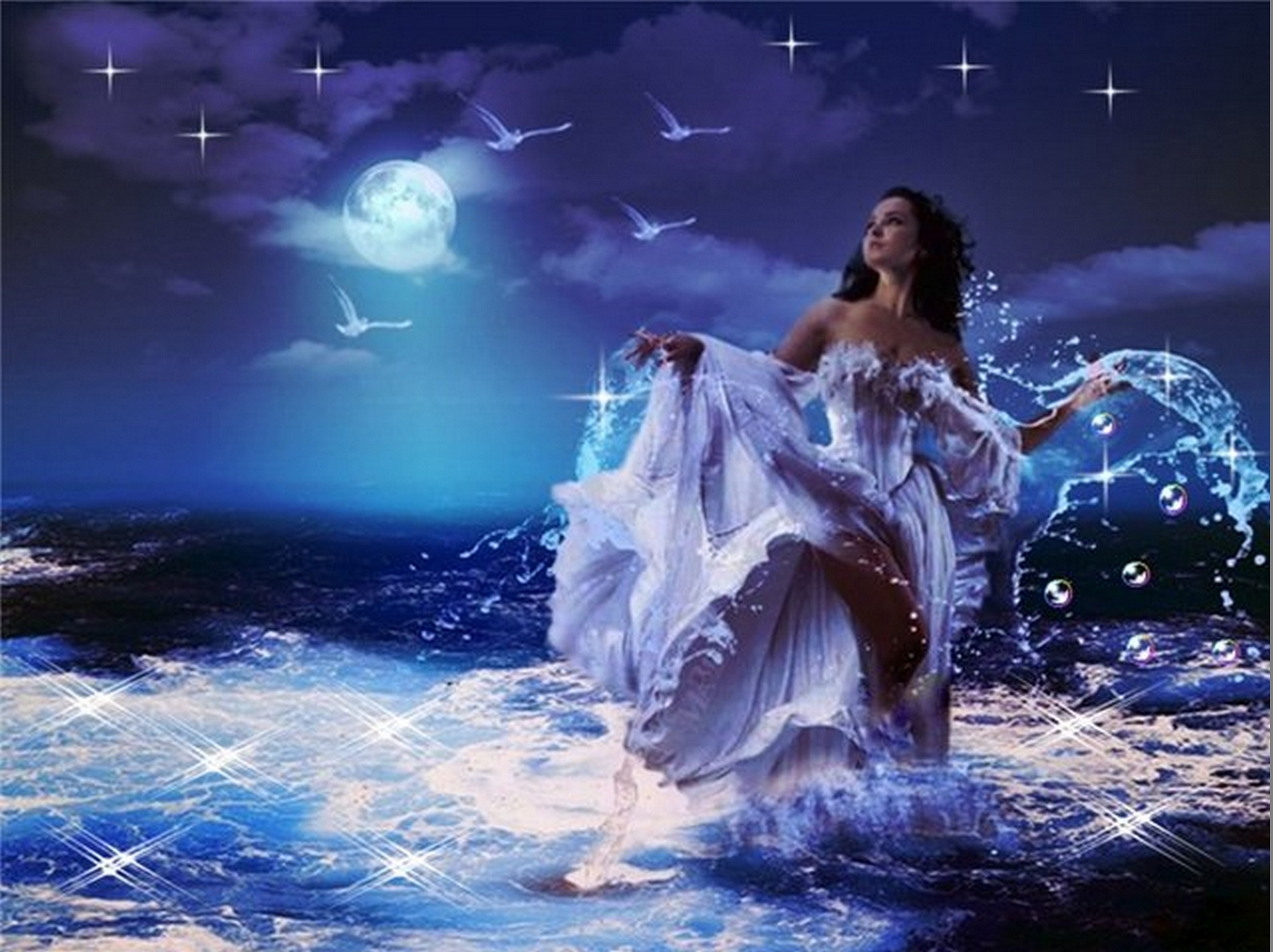 Королева ночи поет песни. Морская богиня Калипсо. Девушка-море. Девушка в волнах моря. Девушка у моря фэнтези.