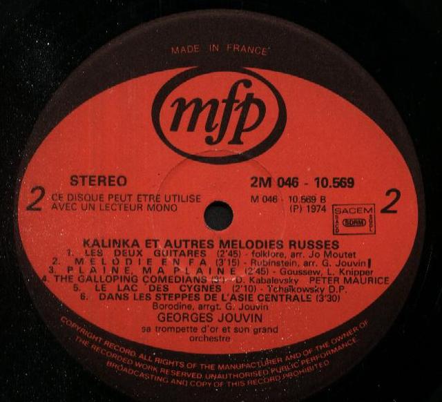 Georges Jouvin Kalinka et autres melodies Russes 1974 LP MFP 2M 046-10.569 Side B