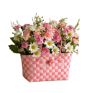 корзинка с цветами в розовом цвете