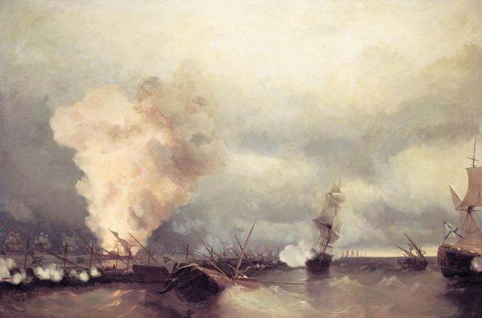 Морское сражение при Выборге 29 июня 1790г 1846г.холст,масло.