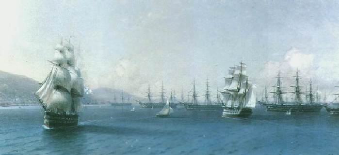 Черноморский флот до Крымской войны на Феодосийском рейде 1890г