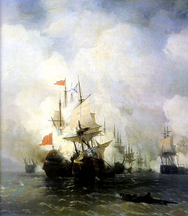 Бой в Хиосском проливе.24 июня 1770 года. Холст, масло. 1848.