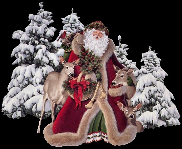 открытка Дед Мороз,ёлки,олени.gif.jpg