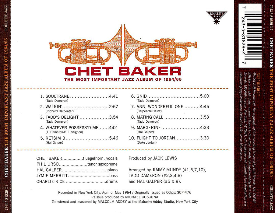 USオリジ/白プロモ】Chet Baker Album Of 1964/65｜洋楽