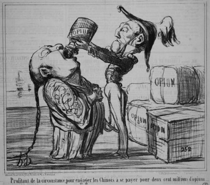 Карикатура «Англия накачивает Китай опиумом»